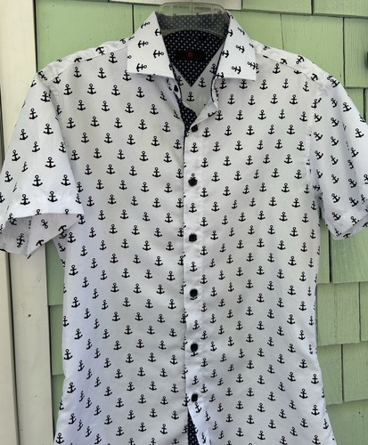 BC Collection shirt sleeve s with anchors print Med White and blue - Picture 2 of 5