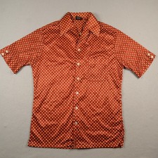 Vintage Joel of California Disco Shirt Mens Medium Short Sleeve Orange Polka Dot