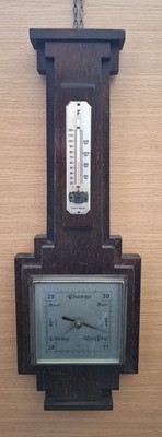 Vintage 50er Art Deco englisches Barometer & Thermometer L.F. & Co London guter Zustand
