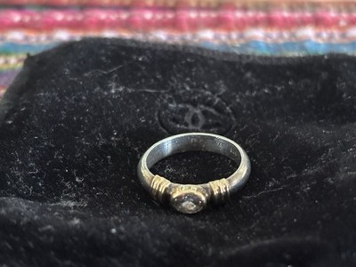 Gorgeous Estate Sterling Silver Band With 14k YG Details. Zircon Accent! Size 7