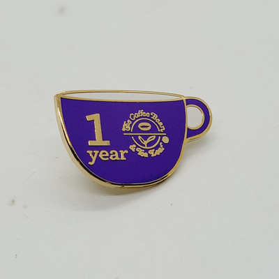 Lapel or Hat Pin, The Coffee Bean & Tea Leaf CBTL 1 Year Service Purple Cup Pin