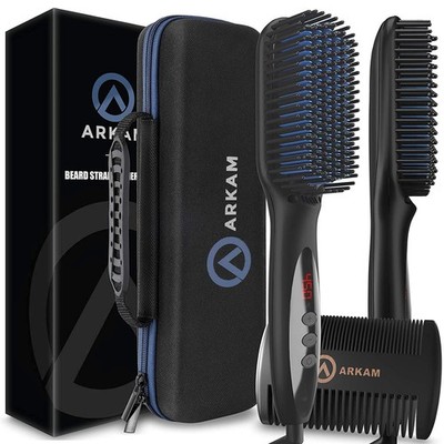 Arkam Beard Straightener for Men Premium Heated Brush Kit w/ Travel Case & Comb