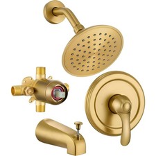 FROPO SF-02B Brushed Gold Shower Tub Faucet Set with Valve, 6" Gold Shower
