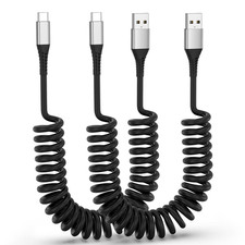 Coiled CarPlay Car Charger Cable 2Pack 3ft USB A to USB C for Android Auto