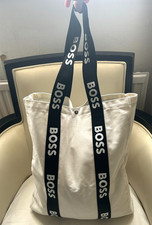 Image of Hugo Boss - Womens Large Cotton Canvas Contrast Strap Tote Shoulder Bag/NWOT