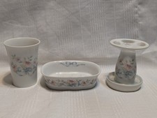 Princess House Exclusive Blue Floral Ribbon 3 pc Porcelain Bathroom Set 714