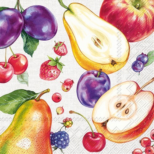 20 Servietten Farm Fruits Obst Beeren ÄPfel Pflaumen Garten Natur Ernte 33X33Cm-image