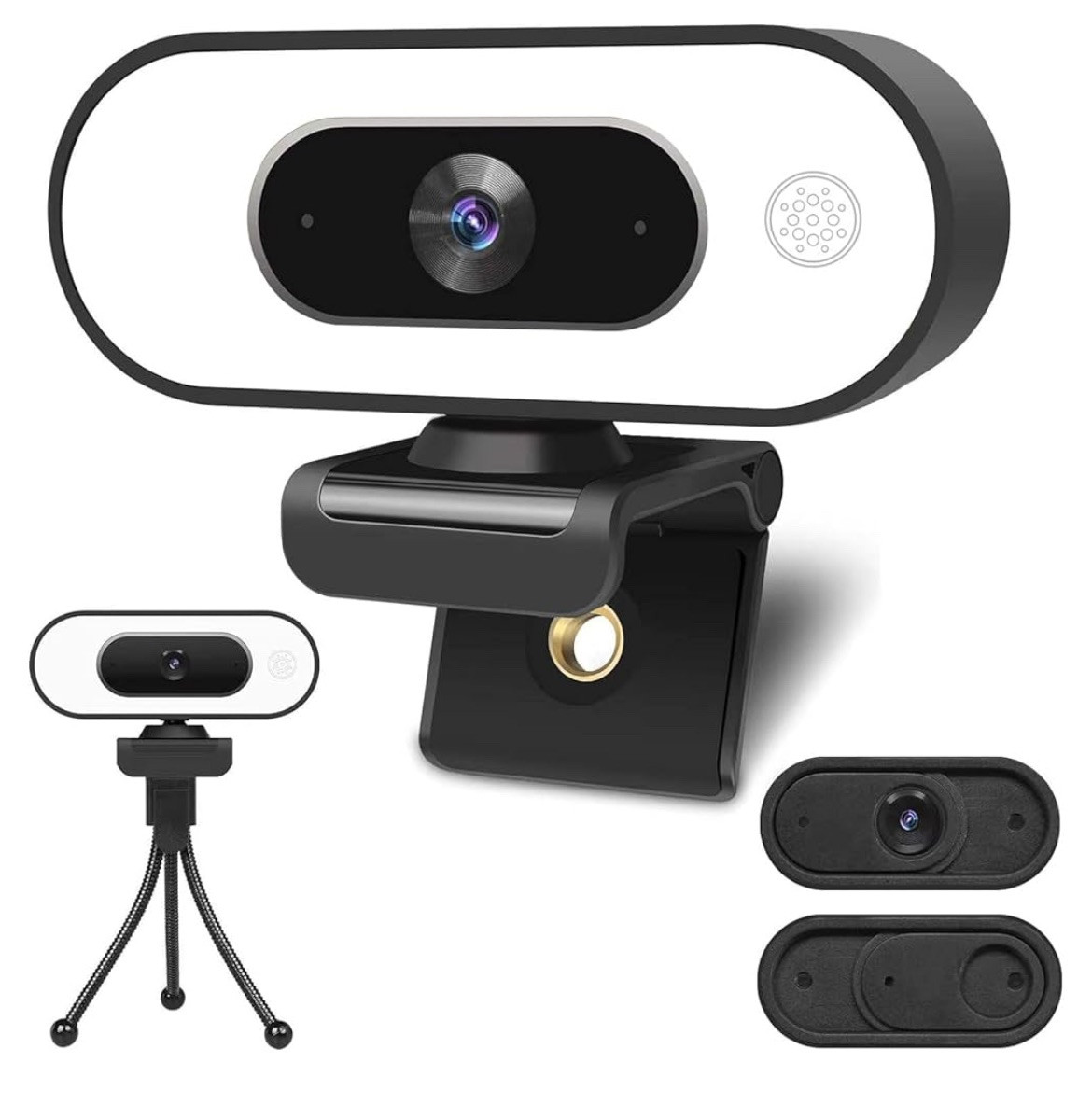 Webcam with Ring Light Microphone - Streaming Web Camera, 1080P Full HD-image