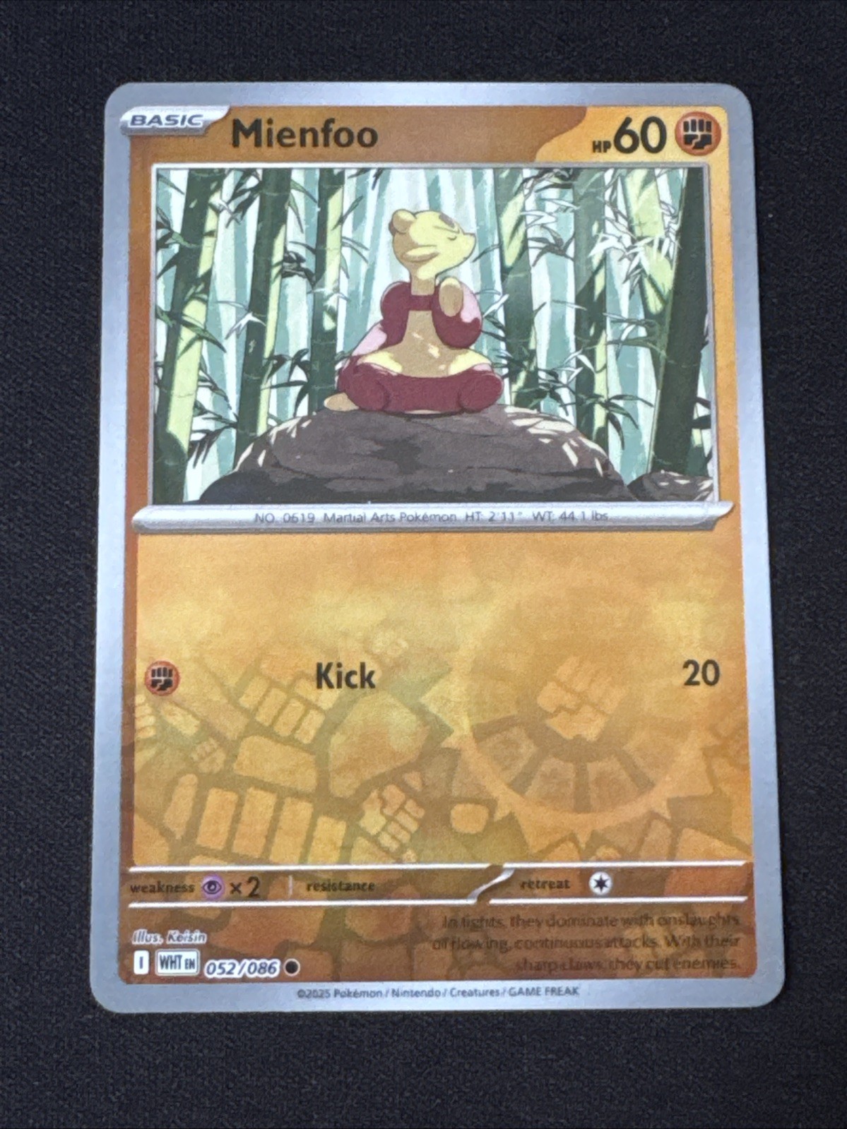 Mienfoo 52/86 Reverse Holo White Flare -Near Mint- Pokemon TCG