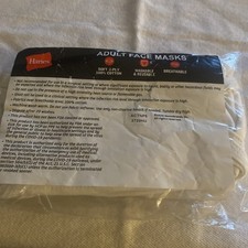 Hanes 5 PACK White Breathable Face Masks 100 Cotton washable. 2 Ply Sealed Pack