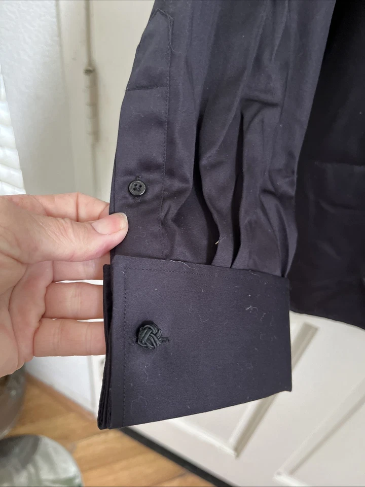 STEVEN LAND NOVO! Camisa social smoking de algodão preta com punhos franceses tamanho 17,5 34/35 - Imagem 4 de 4