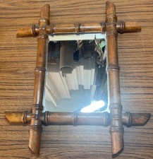 Vintage 415 x 350mm Wooden Framed Wall Hanging Mirror With New Glass 220 x 160mm