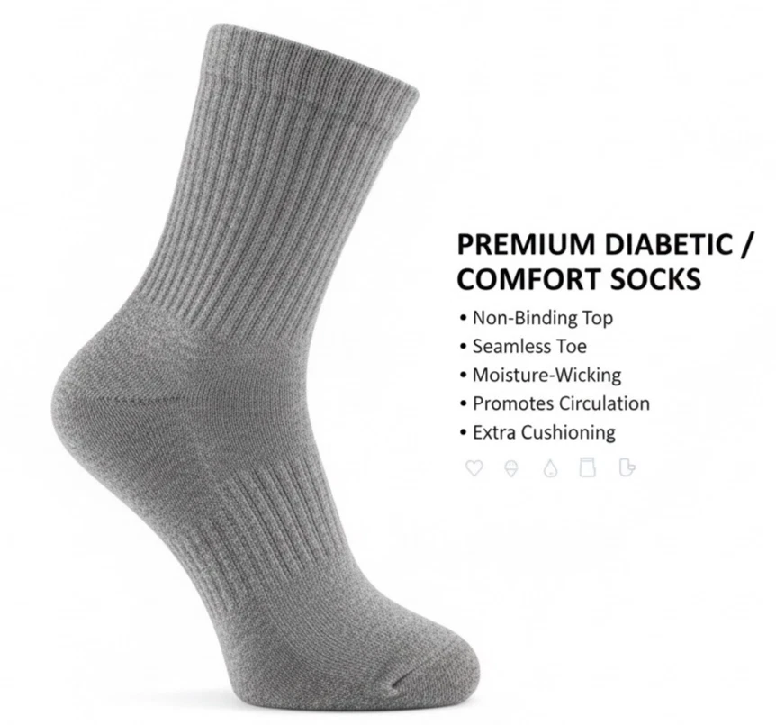 Premium Diabetic Crew Socks Non-Binding Cotton Circulatory Socks 3-12 Pairs
Opens in a new window or