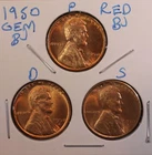 1950 P D S LINCOLN WHEAT CENT PENNY 1C GEM RED BU SET (3 COINS) 501269