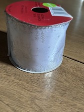 Christmas Traditions Wired Edge White Ribbon With Silver Trees 2.5  x 12 Feet