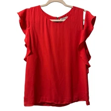 DR2 Red Ruffle Sleeve Blouse Size M women cold shoulder top blouse
