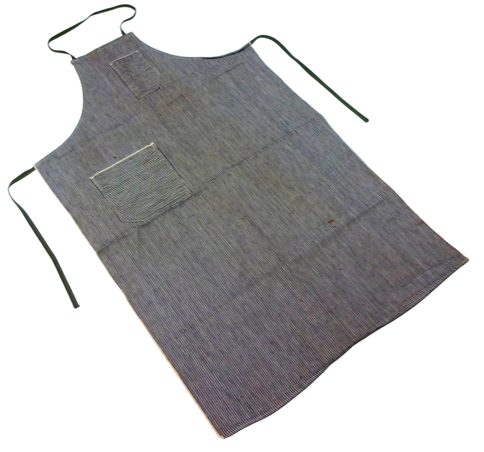 Vintage Denim Hickory Stripe Indigo Blue Work Apron Industrial, Railroad Butcher - Image 4 of 4