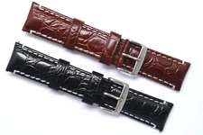 20mm 22mm Black or Brown HQ Croco Embossed Leather Water Resistant Watch Band