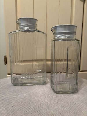 2 Vintage Anchor Hocking Ribbed Refrigerator Jars -  Set Of 2 (1 And 2 Quart)
