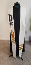 CLERGY STOLE LITURGICAL VESTMENT CUSTOM MADE NATURAL WEAVE CHI RHO VERY LONG