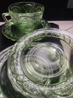 FEDERAL GLASS COMPANY Cup and Saucer Set & LOT ROSEMARY Green Depression Uranium