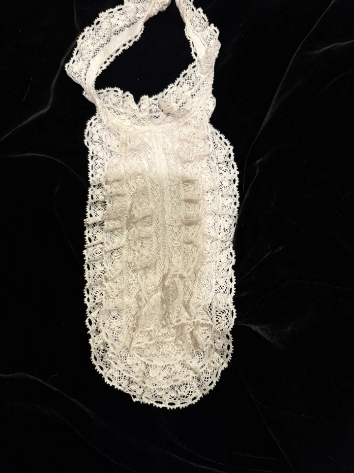 Antiguo cuello de encaje con volantes Jabot Dickie algodón blanco Foto 4 de 4