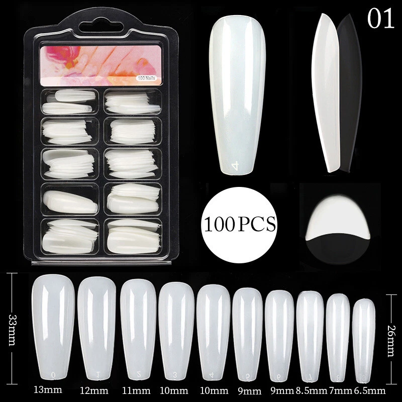 100PCS Nail Natural Transparent Art Extension Almond Press On Nail Long Coffin ♪ - Image 2 of 4