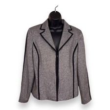 SIZE 10 VINTAGE LIZ CLAIBORNE GREY BLACK TWEED BLAZER LONG SLEEVE LINED