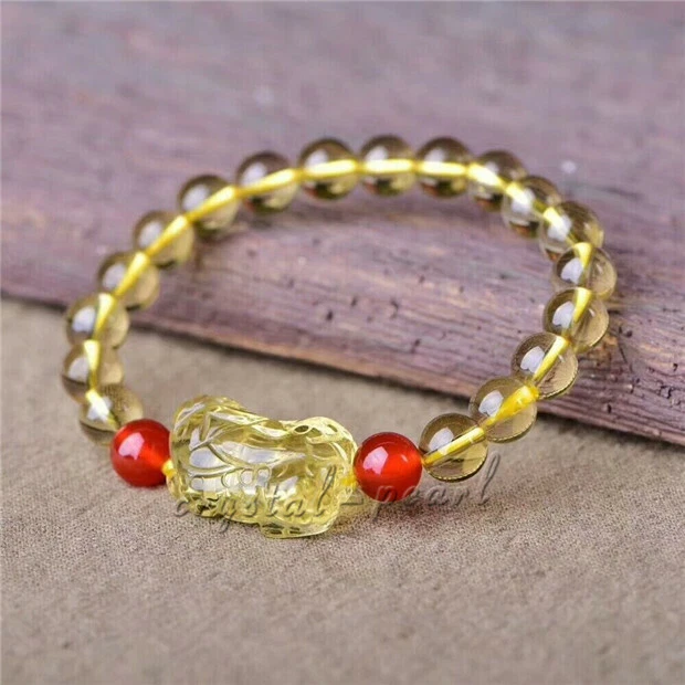 Natural Citrine Quartz Yellow Crystal PI XIU Bracelet Fortune 8mm AAA - Image 2 of 3