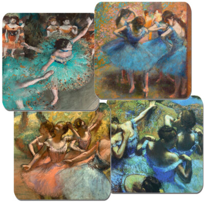 Edgar Degas Tänzerinnen Untersetzer 4er Set Hochwertig Kork Blau Grün Ballerina Kunst