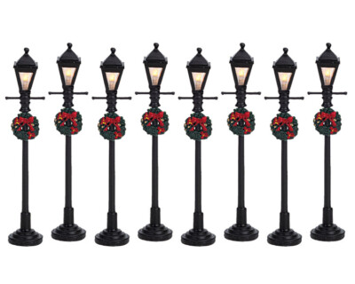 LEMAX 64500 - GAS LANTERN STREET LAMP, SET OF 8, Weihnachtsdorf Winterdorf NEU
