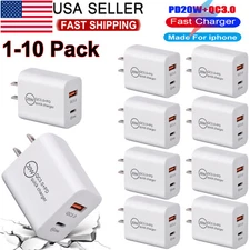 1-10X 20W USB Type-C Wall Fast Charger PD Power Adapter For iPhone 13 12 Pro Lot