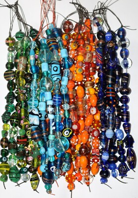 30 strands lot Lamp work Beads, 5 each in 6 color combination, Handmade Glass