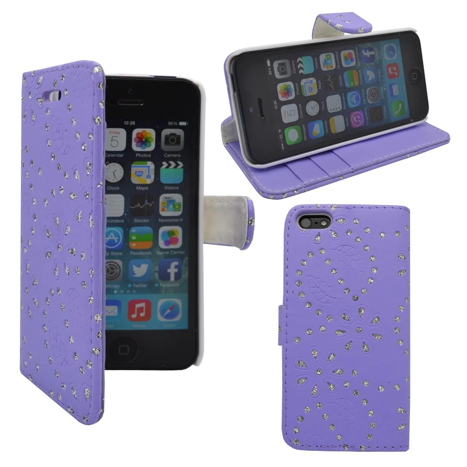CASE FOR APPLE IPHONE 5 5S GLITTER WALLET FLIP IN VARIOUS COLOURS POUCH COVER - Image 4 of 4