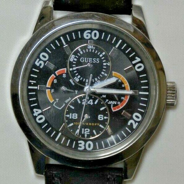 GUESS Steel Genuine Leather Japan Movement Casual Wristwatch