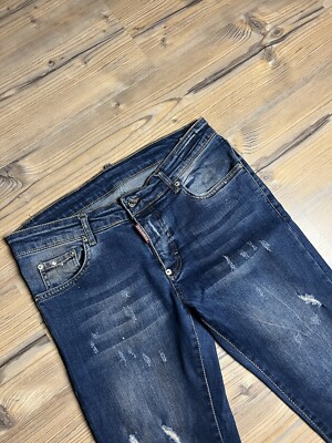 Dsquared2 Cool Guy Dark Blue Distressed Denim Slim Fit Jeans Pants