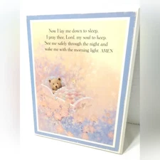 Baby Nursery Art Wood Wall Plaque Prayer Religious Teddy Bear Unisex