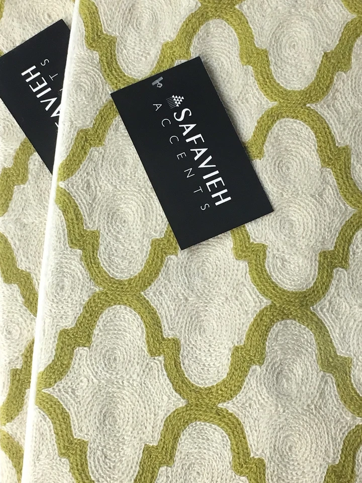 SAFAVIEH DEC900A RHEA Pillows SET 2 Chain PEAR GREEN CREAM 12X20 Zipper Covers - Image 2 of 4