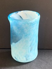 Studio Art Glass Handblown Vase Holder Drinking Glass Coastal Turquoise 4.5  