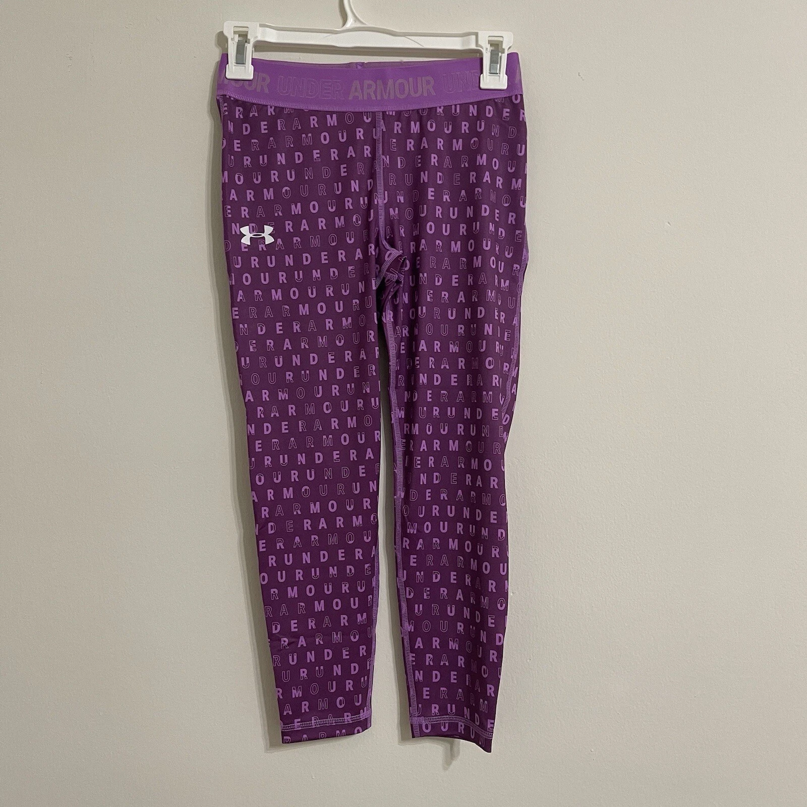 Under Armour Girls Purple Leggings Logo Size:Youth Large. NWT