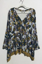 LOGO Lori Goldstein Top Womens XL Purple Artsy Boho Button Up Cardigan Stretchy