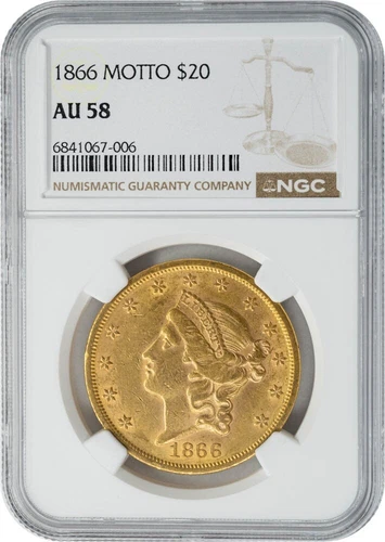 1866 $20 Gold Liberty Motto AU58 NGC 949496-11