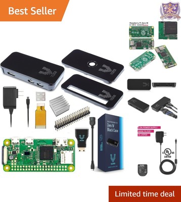 Complete Raspberry Pi Zero W Starter Kit - Black Case Edition with HDMI Adapters