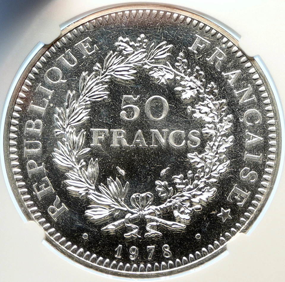 1978 FRANCE Large HERCULES Motto VINTAGE Old Silver 50 FRANCS Coin NGC i98429 - Image 2 of 4