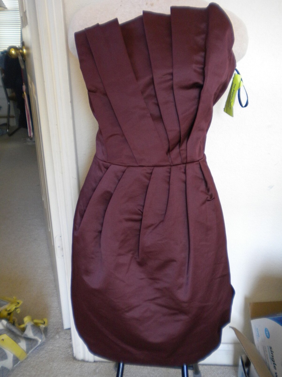 French Connection FCUK Wizard Wonder Origami Pleated Strapless Burgundy Dress