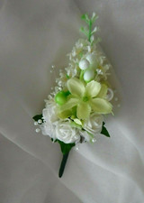 1  Ivory & Green Crystals & Foliage Wedding Corsage  Buttonhole LAST ONE