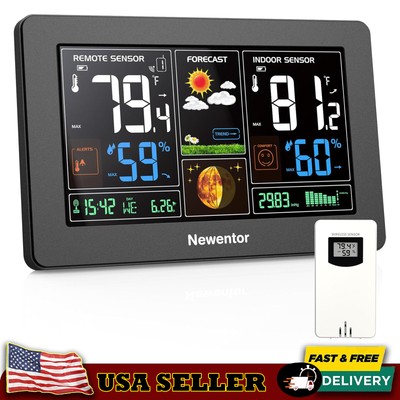 Weather Station Wireless Thermometer Digital Color Display Adjustable Backlight