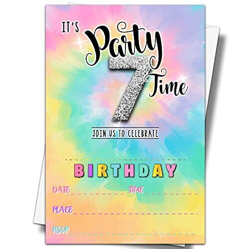 Tie Dye 7th Birthday Party Invitations 20 Invite Cards with Envelopes 4"x6" I...