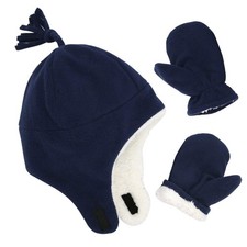 Baby Boy Sherpa Hats and Mittens Set Toddler Gloves 2-4T, 01 Navy