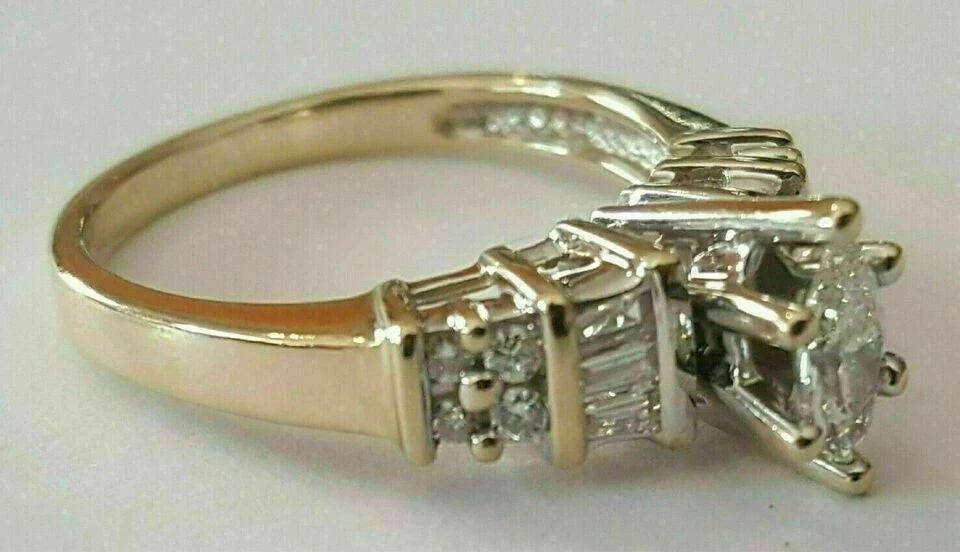 Anillo de boda para mujer con diamantes creados en laboratorio marquesa de 2,10 quilates enchapado en oro amarillo de 14 quilates Foto 3 de 4